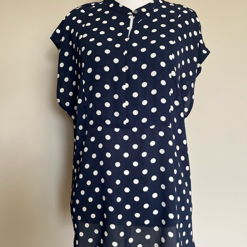 J. Crew Women's Navy & White Polka Dot Sleeveless Blouse Size XL